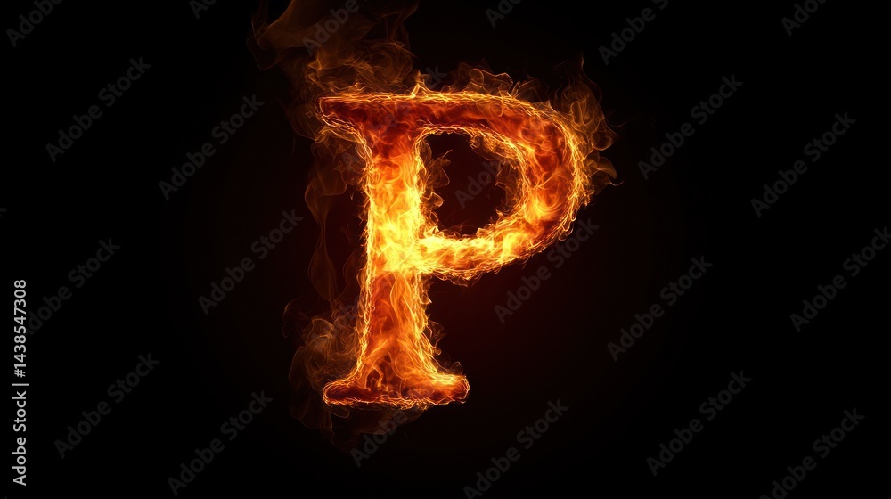 Fiery letter P, burning, dark background, abstract design, graphic Fiery letter P, burning, dark background, abstract design, graphic