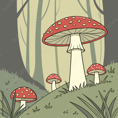 vector illustration of mushrooms in the forest
