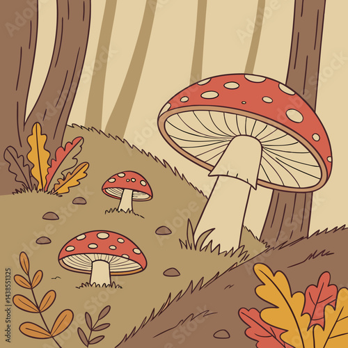 vector illustration of mushrooms in the forest