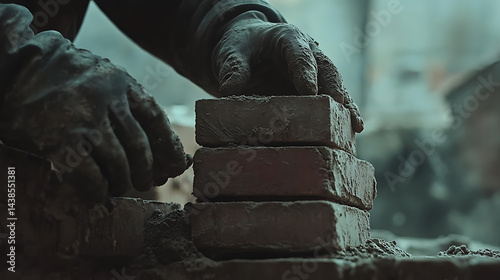 Construction Worker Laying Bricks