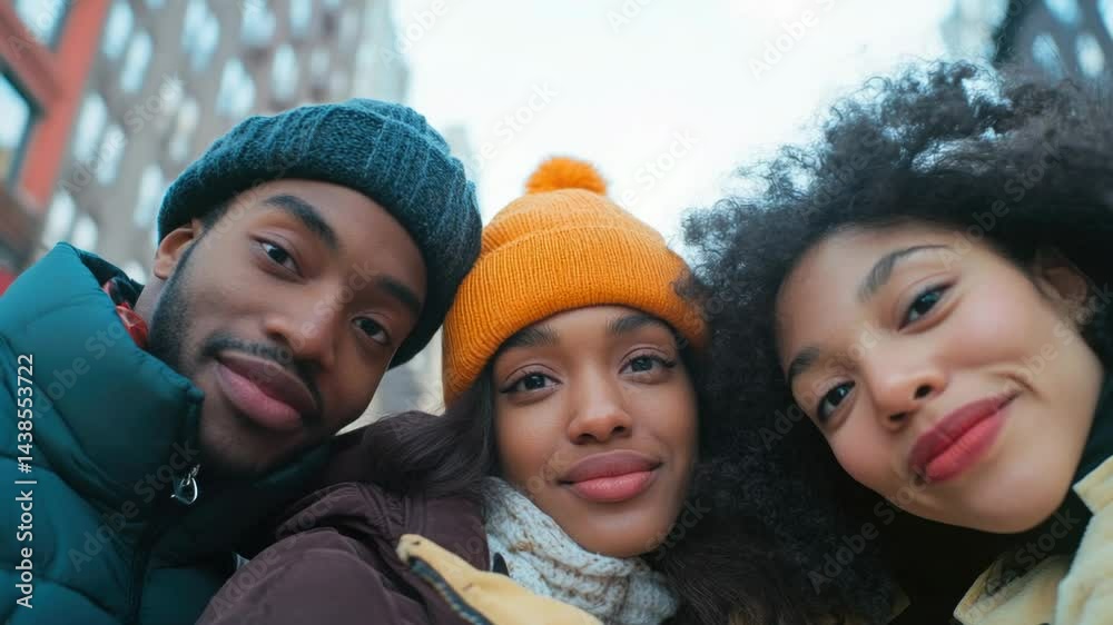 People in cold weather posing together for a People in cold weather posing together for a