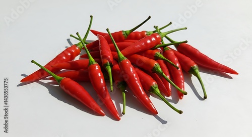 Fresh Red Chili Peppers - Minimalist White Background - Food Stock Image
