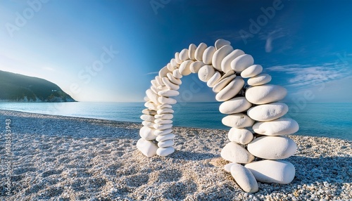 white arch of pebbles