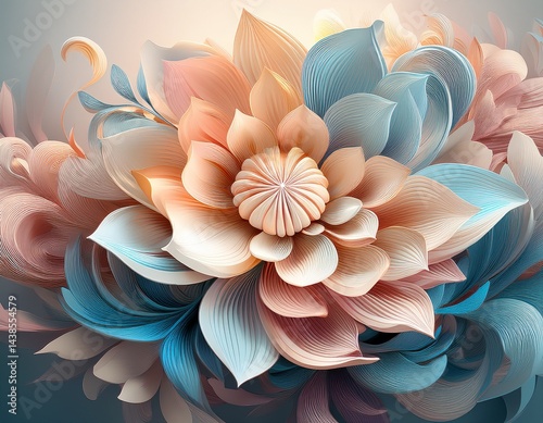 digital flower illustration with pastel colors and intricate details against a soft background