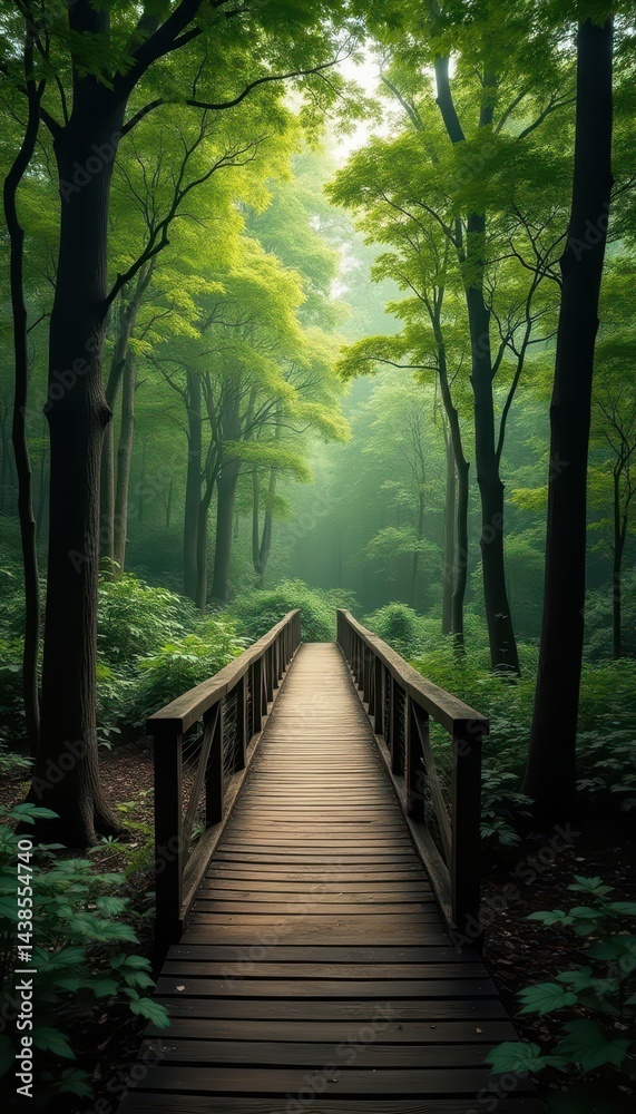 Fototapeta premium Wooden Bridge in a Mysterious Forest