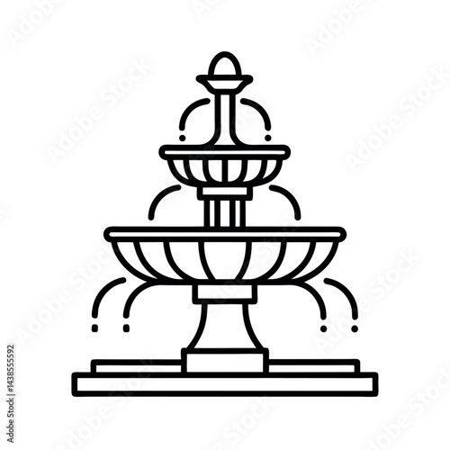outline of a elegant artificial fountain line art vector
