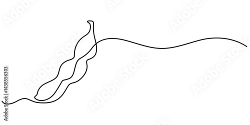 Continuous one line drawing of whole healthy organic pea for harvesting logo identity. Fresh seed pod of sativum concept vegetable icon. Single line draw design vector graphic illustration. 