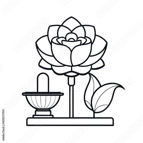 outline of a gardenia elegant artificial fountain line art vector