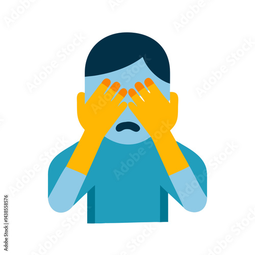 Person covering their face in embarrassment against a simple background  