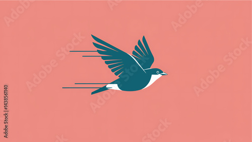 Stylized Bird Flying with Speed Lines Against Peach Background Graphic