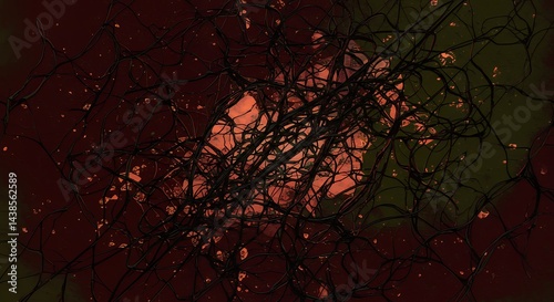 Abstract Dark Veins on a Red Background