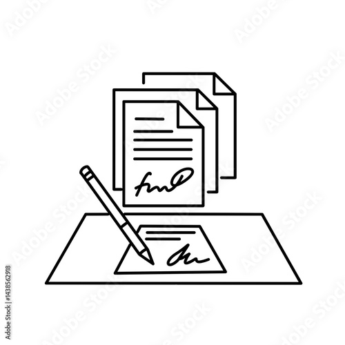Document signing with pen and papers on office desk  