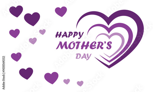 Purple heart and small hearts design for Happy Mother’s Day greeting on white background