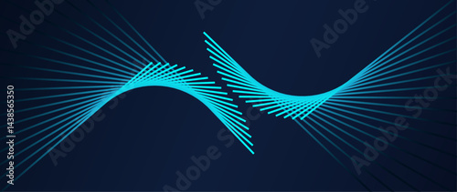Abstract futuristic background with Glowing Blue wave Lines. The symmetrical radiating lines forming curved shape. Vector design template for website header, banner, presentation slide