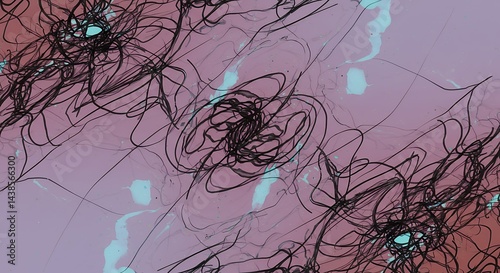 Abstract Art with Black Lines and Purple Colors