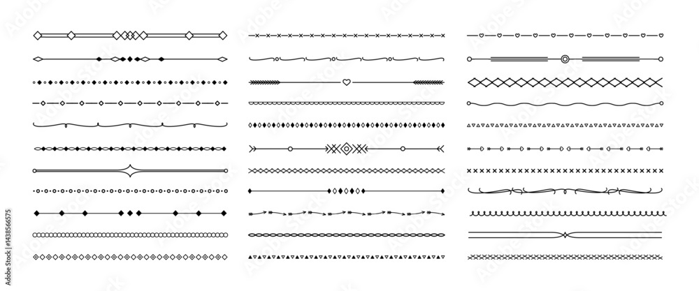 Decorative simple divider. Line borders, dividers for page, text underline, geometric separator in minimal retro style for wedding invitation cards, certificate. Vector set Decorative simple divider. Line borders, dividers for page, text underline, geometric separator in minimal retro style for wedding invitation cards, certificate. Vector set