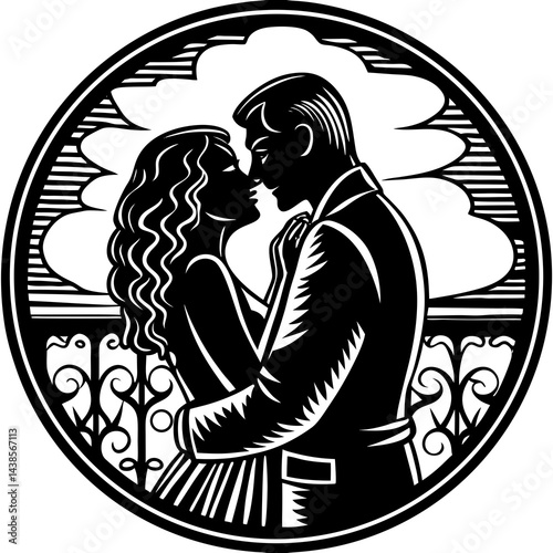 Silhouette of a romantic couple embracing for intimate design themes