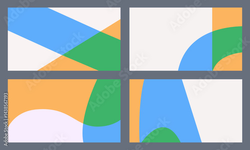 Colorful overlay vector minimalist geometric shapes design. Bright abstract posters for banner, brochure, corporate, website, report, resume, flyer, and presentation. Conference slide deck background.