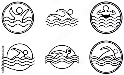 Swimming Icons in a Simple Line Art Style