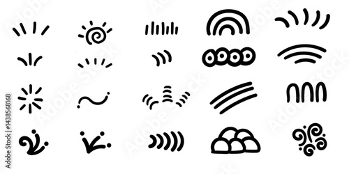 Curvy Lines by pen mark,Ink mark doddle set,Background design set collection,Circular Mark collection.