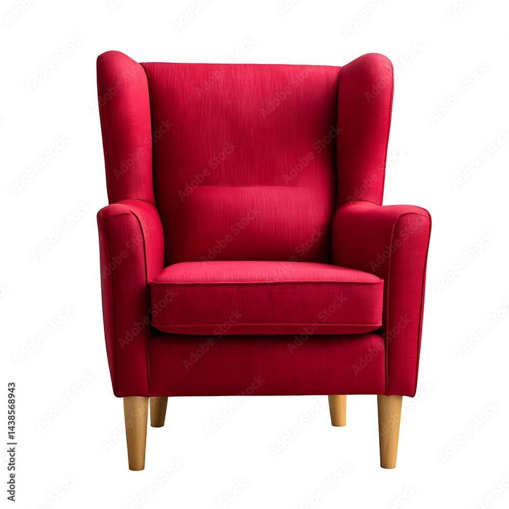 A vibrant red armchair isolated on a white background A vibrant red armchair isolated on a white background