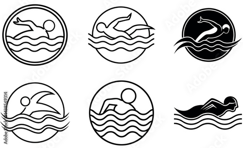 Swimming Icons in a Simple Line Art Style