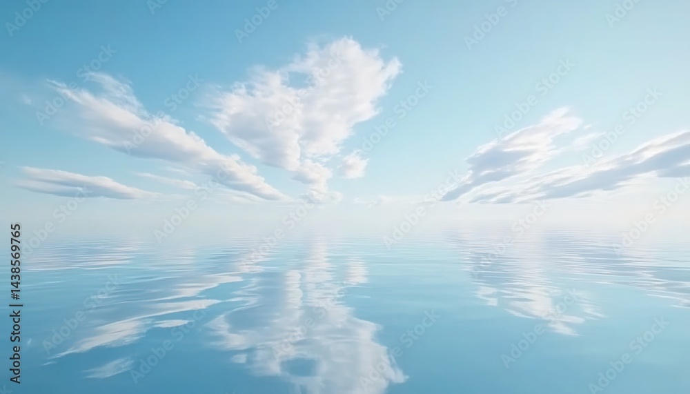 Fototapeta premium Calm blue sea mirroring sky with white clouds
