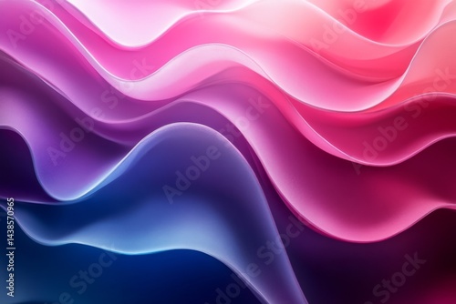 Abstract wavy 3D shapes in pink purple and blue gradient colors with soft lighting