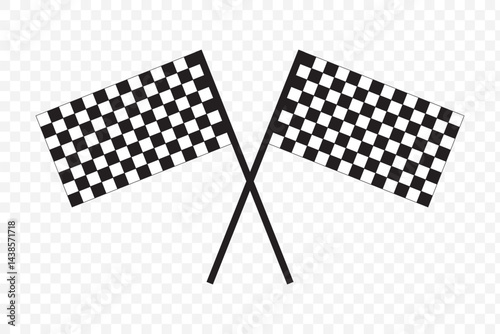 Two crossed racing flags. Formula 1 championship, isolated flags. Checkered simple flags. Vector illustration of two sport racing flags on Transparent Background. EPS 10.