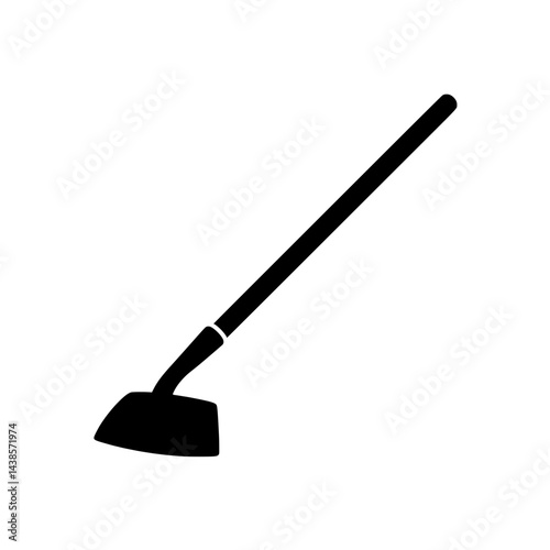 Gardening Tool Icon:  A simple black and white icon representing a gardening hoe, designed to signify the tools used to cultivate and maintain the garden.  