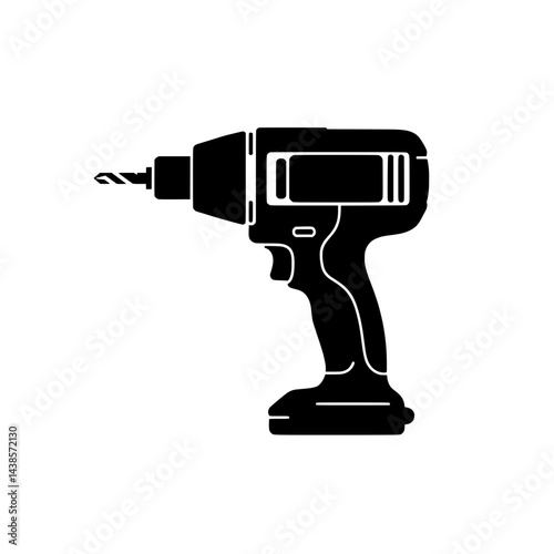 Cordless Drill Icon: A sleek, minimalist black and white illustration of a cordless drill, ready for any project. Its silhouette highlights its design.