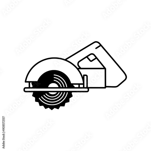 Circular Saw Outline: A detailed black and white illustration showcases a circular saw. This image highlights the precision and power of a fundamental carpentry tool.
