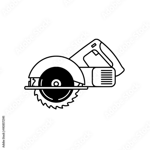 Power Saw in Action: A sleek, black and white illustration of a power saw. Its circular blade hints at the power within, perfect for carpentry and construction.