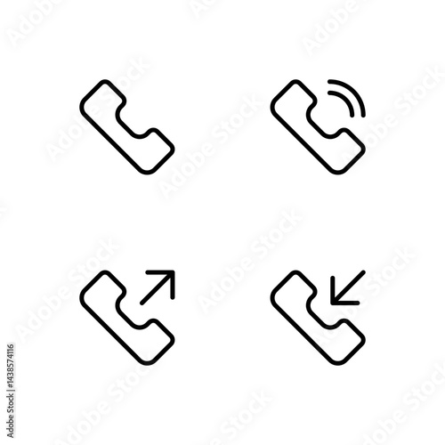 Phone icon set. Call icon. Contact icon. Incoming and outgoing call icon.