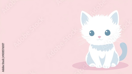 Adorable white kitten sitting on a pink background.