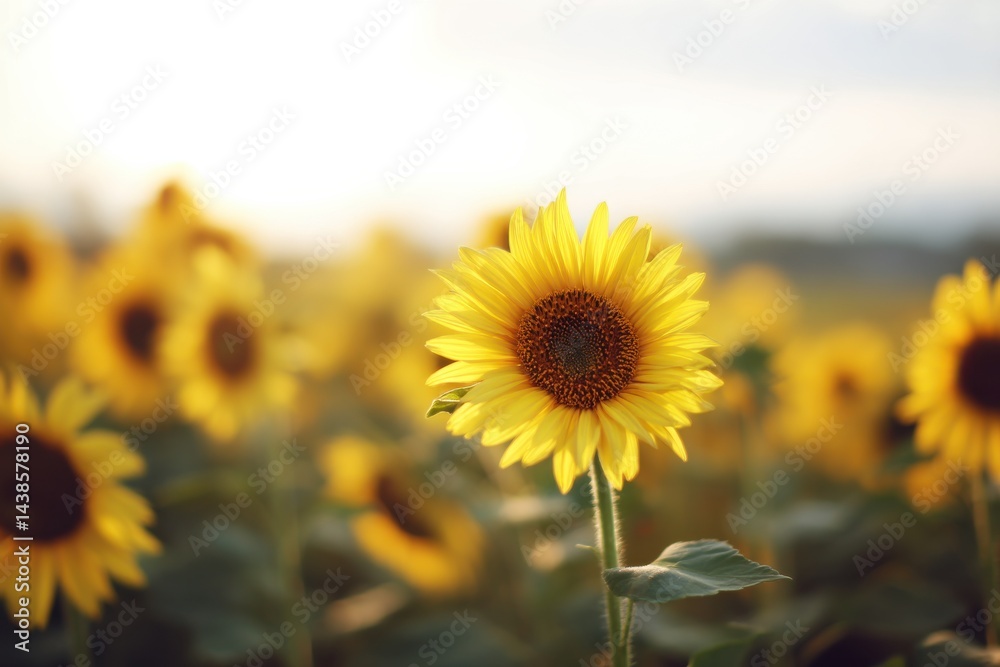 Obraz premium Sunflower Field Basking in Bright Afternoon Light with Soft Blur for Depth