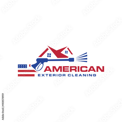 American exterior cleaning logo design Home flag pressure washing concept