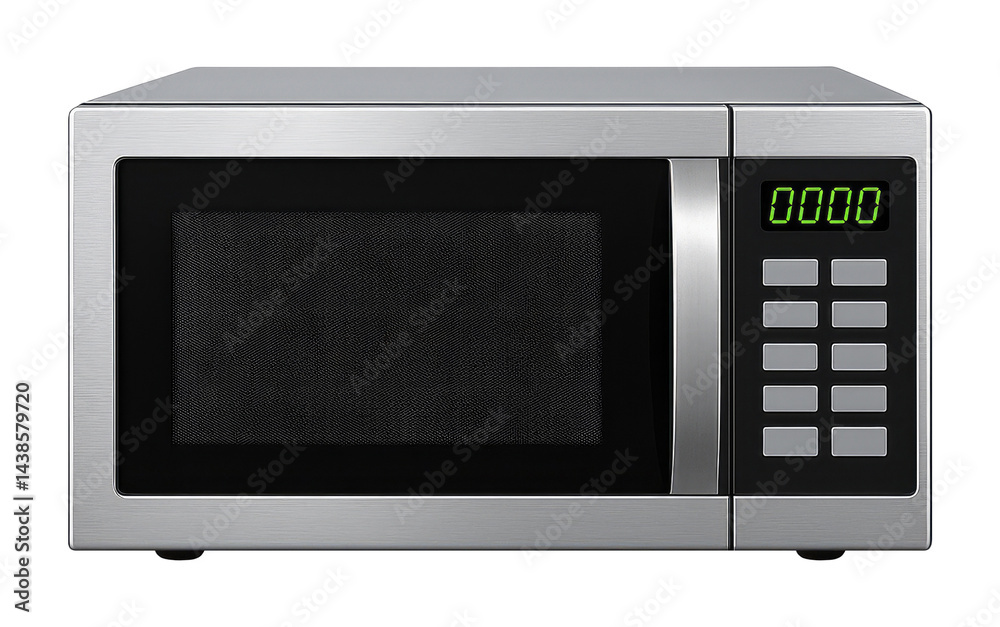 Fototapeta premium Modern Stainless Steel Microwave Oven Kitchen Appliance Digital Display Isolated on Transparent Background