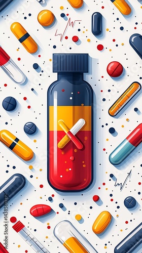 Medicine bottle with pills, healthcare concept