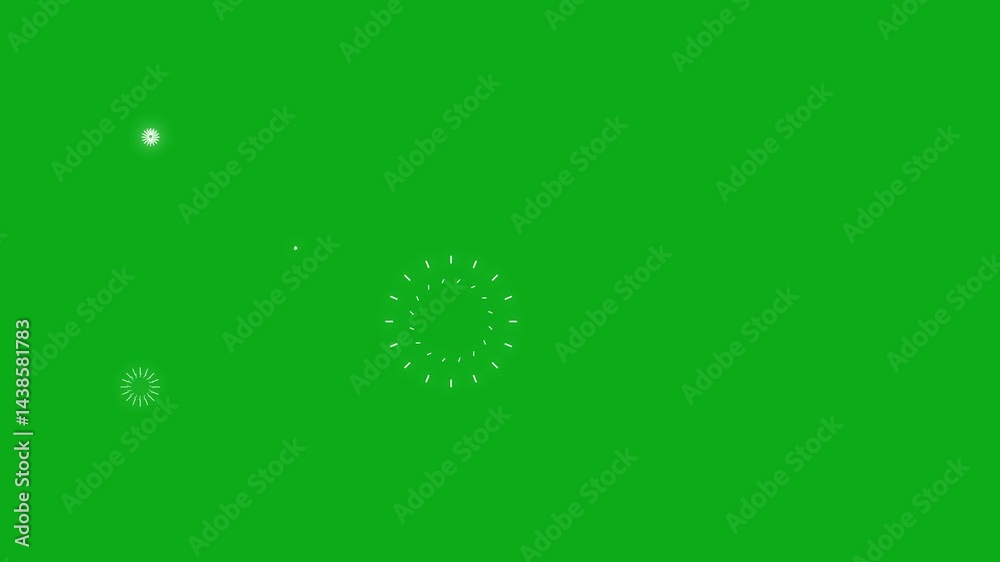 Circle burst and sparkle fireworks explosion line shape blast on green screen background. circle pop up loop animation, line, shiny, blast background night Sky. 4k