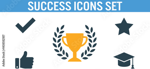 Icons of Achievement and Success Trophies, Medals and Growth vector art
