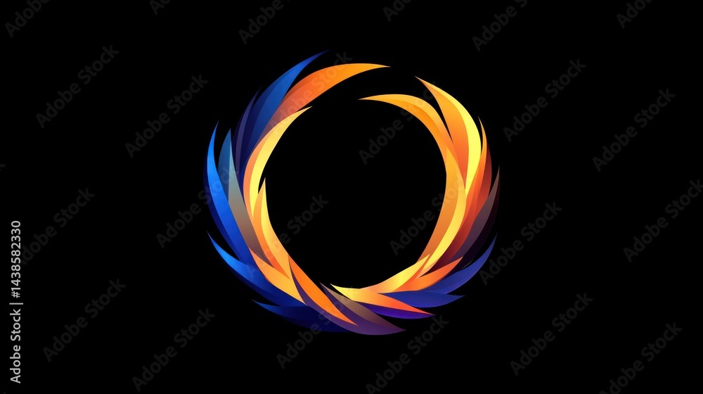 Abstract fiery ring, dark background, design element Abstract fiery ring, dark background, design element
