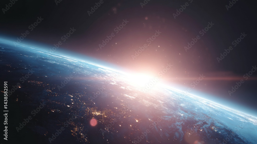 Fototapeta premium Orbiting Earth with Glowing Lights in Ultra-Realistic Space Background