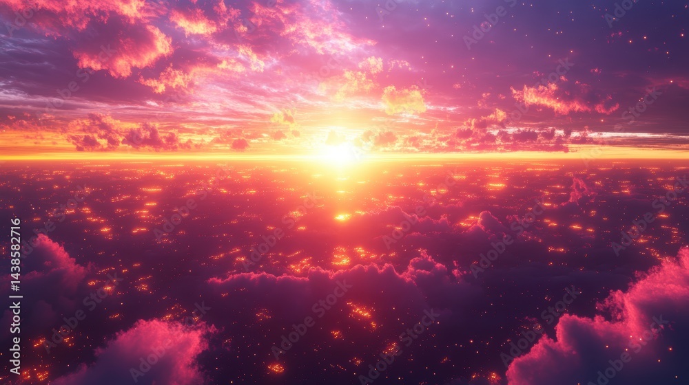 Fototapeta premium A retro 80s synthwave background with neon grid, sunset, and vaporwave sky