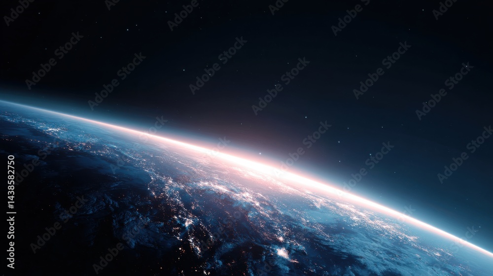 Fototapeta premium Orbiting Earth with Glowing Lights in Ultra-Realistic Space Background