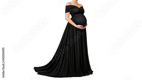 Wallpaper Mural Elegant Pregnant Woman in Flowing Black Gown Showcasing Baby Bump on Transparent Background Torontodigital.ca