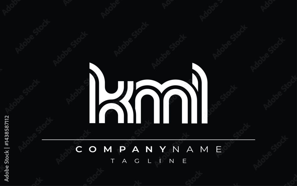 KML Creative Unique Modern Letter Logo Design. Stylized logo featuring a unique letter design, presenting abstract minimalist aesthetics and modern appeal.