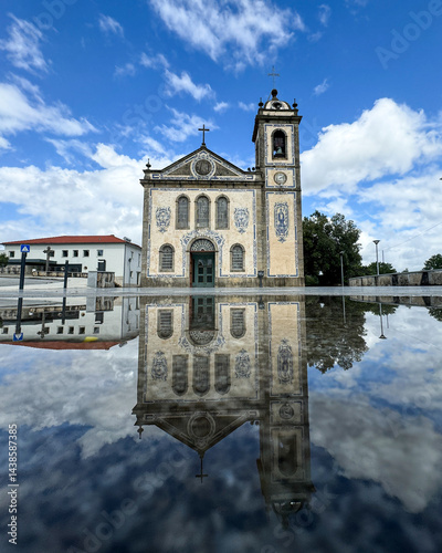 Reflection of the beautiful Igreja Matriz de Campo, church in Valongo, Portugal