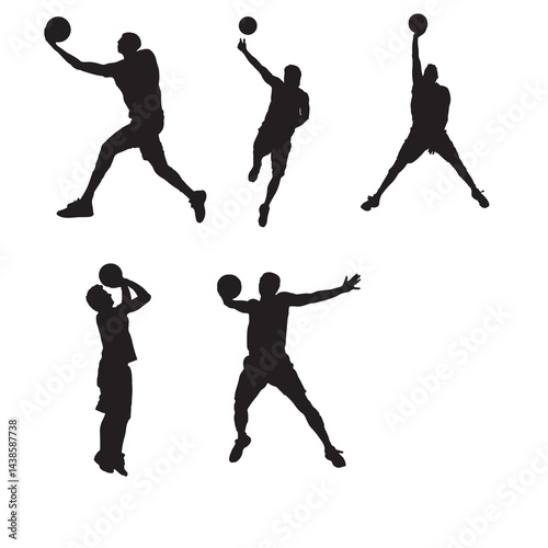 "Basketball Player Silhouette Set | Dunk, Shoot, Pass Poses | Sports Vector Graphics"