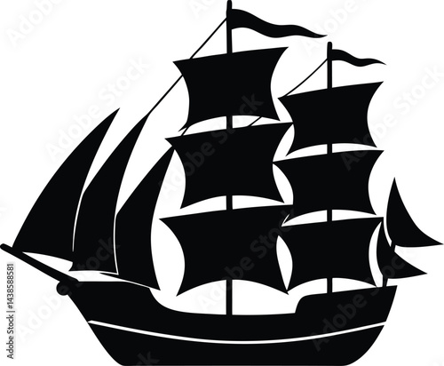 flat old sailing ship silhouette on white